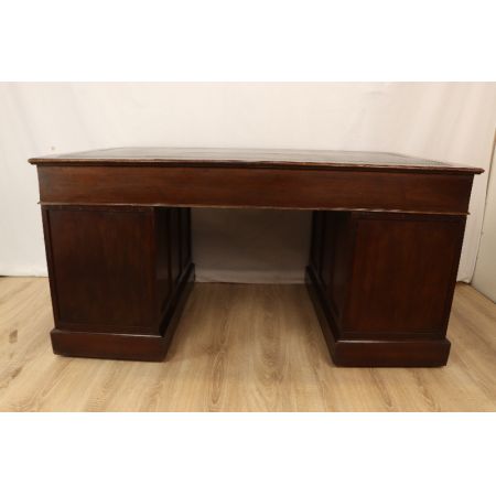 Antiker Pedestal Desk/ Säulenschreibtisch mit Ledereinsatz