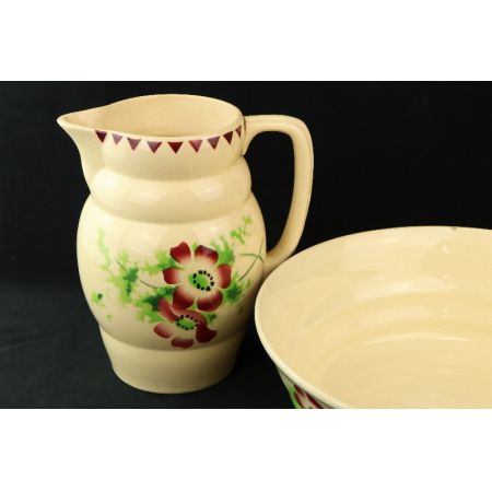 Porzellan Set Kanne und Schale mit Blumen verziert