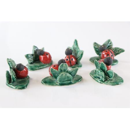 Antikes Marienkäfer Figurenset aus Keramik