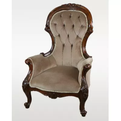 Victorian Easy Chair, Viktorianischer Sessel mit Samtbezug