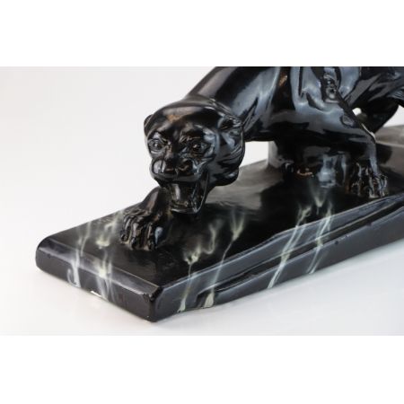 Schwarzer Panther, Original Art Deco Pantherstatue, Art Deco signiert Frankreich
