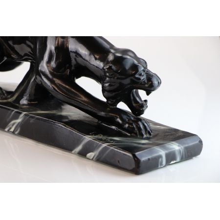 Schwarzer Panther, Original Art Deco Pantherstatue, Art Deco signiert Frankreich