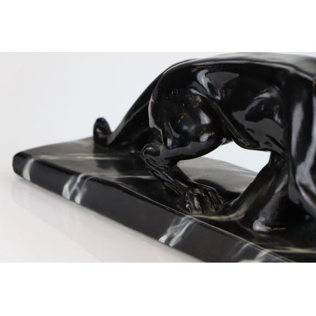 Schwarzer Panther, Original Art Deco Pantherstatue, Art Deco signiert Frankreich