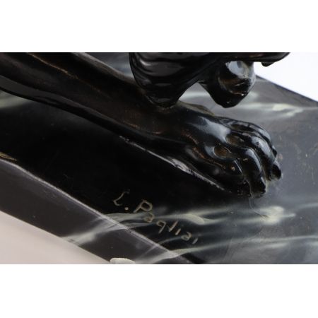 Schwarzer Panther, Original Art Deco Pantherstatue, Art Deco signiert Frankreich