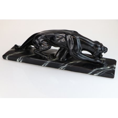 Schwarzer Panther, Original Art Deco Pantherstatue, Art Deco signiert Frankreich