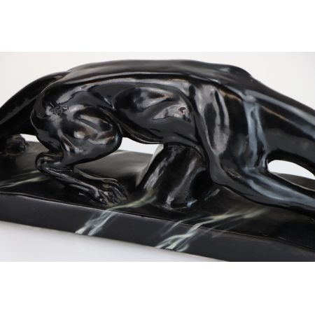 Schwarzer Panther, Original Art Deco Pantherstatue, Art Deco signiert Frankreich