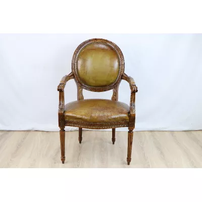 Französischer Armlehnstuhl / Arm Chair  aus Leder, restauriert