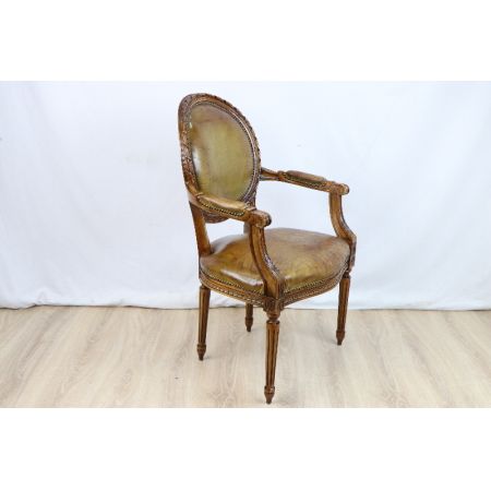 Französischer Armlehnstuhl / Arm Chair  aus Leder, restauriert