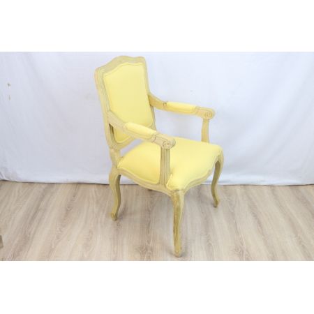 Armlehnstuhl im Victorian Style – Gelber Polsterstuhl mit Massivholzrahmen