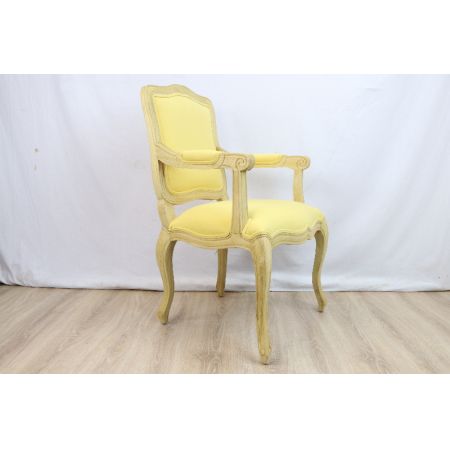 Armlehnstuhl im Victorian Style – Gelber Polsterstuhl mit Massivholzrahmen