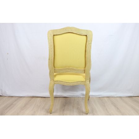 Armlehnstuhl im Victorian Style – Gelber Polsterstuhl mit Massivholzrahmen