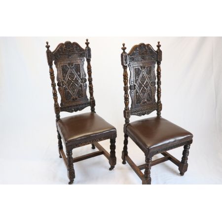 Paar englischer viktoriansicher Landhausstühle aus Massivholz Eiche