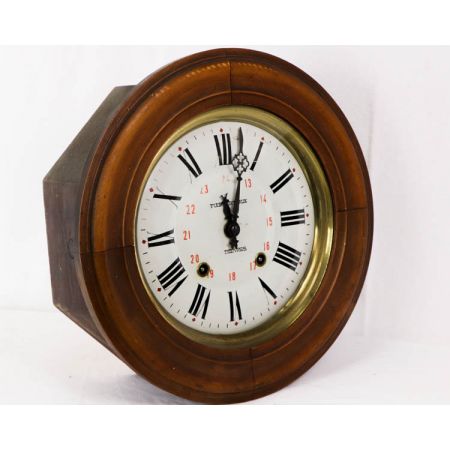 Antike Wanduhr / Bahnhofsuhr, Eiche, französisch