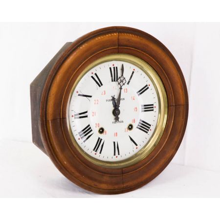 Antike Wanduhr / Bahnhofsuhr, Eiche, französisch