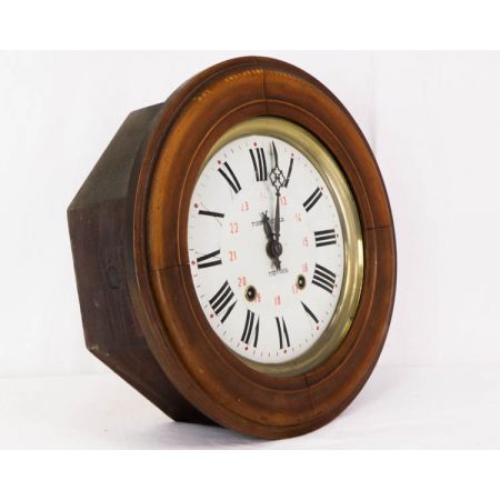 Antike Wanduhr / Bahnhofsuhr, Eiche, französisch