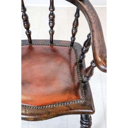 Windsor Chair mit Lederpolsterung, Comb Back Stuhl, Landhausstuhl