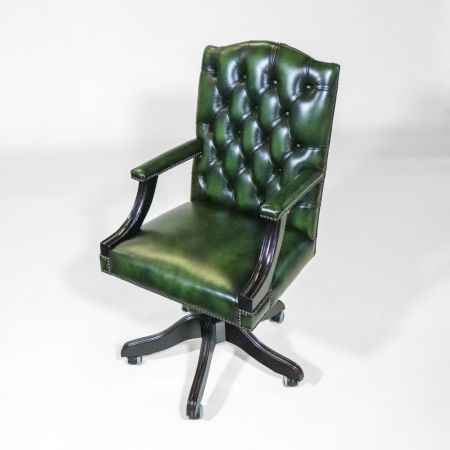 Chesterfield Drehstuhl Gainsborough / Bürostuhl in Birch Antique Green & Schwarz - Sofort lieferbar