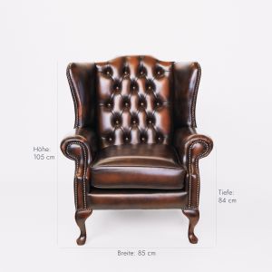 Chesterfield Ohrensessel "Queen Anne" in Birch Antik tan - Sofort lieferbar