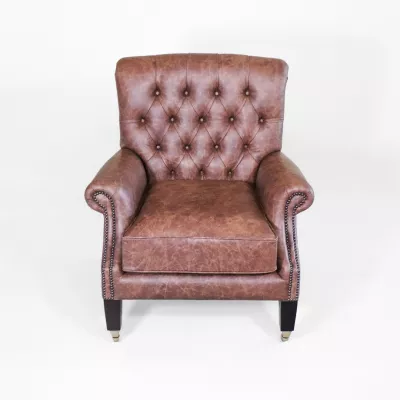 Chesterfield Study Chair in Saloon Whiskey Leather, Chesterfield Sessel "Study" in braunem Rindsleder