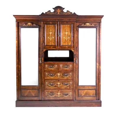 Antiker viktorianischer Kleiderschrank aus Palisander mit Intarsien – England ca. 1860