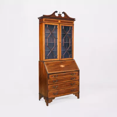 Edwardian Aufsatzsekretär, Secretary Bureau Bookcase, Sekretär Bücherschrank, King Edward VII, Büro Schrank massives Mahagoni & Satinwood