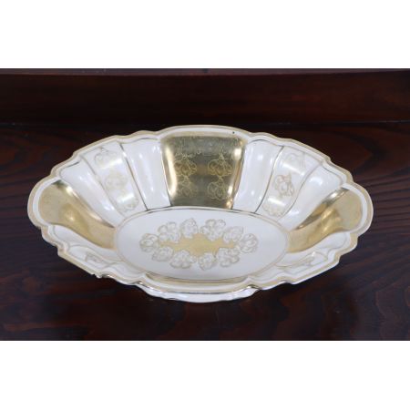 Vintage Schale, oval, Porzellan mit goldfarbenen Applikationen