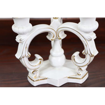 Vintage Porzellan Kerzenleuchter mit goldfarbenen Applikationen, Barock Stil