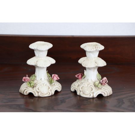 Vintage 2er Set Kerzenhalter mit Rosenmotiv, Porzellan