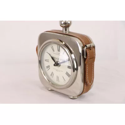 Kleine Vintage Uhr aus Metall mit Lederband, englisch 