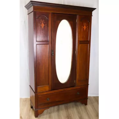 Original edwardianischer Kleiderschrank mit Spiegel, ca. 1890