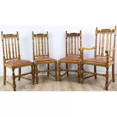 3+1 Set klassische Country Dining Chairs aus Eiche