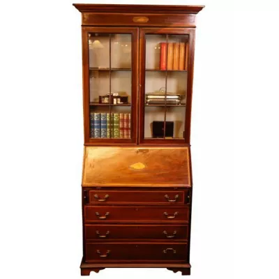 Klassischer antiker Aufsatzsekretär / Bureau Bookcase aus Mahagoni, ca. 1900