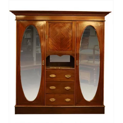 Antiker Kleiderschrank mit Spiegeln, Mahagoni, englisch, ca. 1890