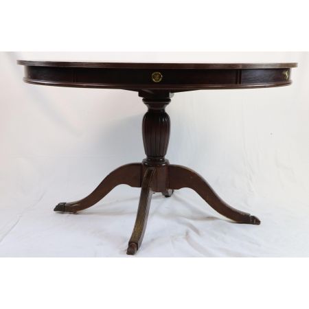 Antiker runder Tisch / Library Table mit Schreibfläche aus Leder