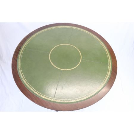 Antiker runder Tisch / Library Table mit Schreibfläche aus Leder