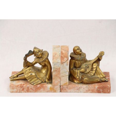 2 Vintage Buchstützen - Bronzefiguren auf marmoriertem Sockel