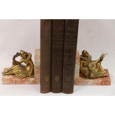 2 Vintage Buchstützen - Bronzefiguren auf marmoriertem Sockel