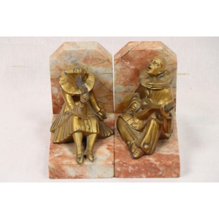 2 Vintage Buchstützen - Bronzefiguren auf marmoriertem Sockel
