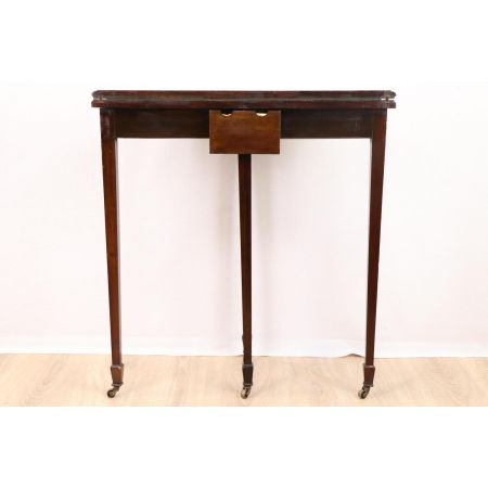 Schöner runder   demi Lune Cardtable  auf Rollen, klappbar antik Edwardian 1890