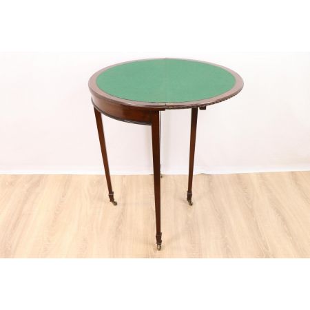 Schöner runder   demi Lune Cardtable  auf Rollen, klappbar antik Edwardian 1890