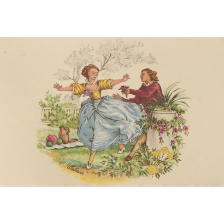 Schöner Vintage Teller aus Keramik mit gemaltem Motiv, französisch