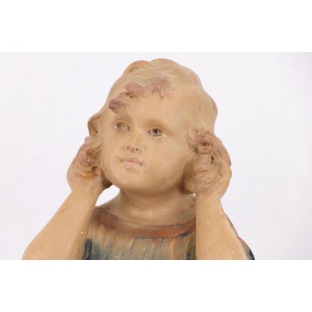 Jugenstil Tonfigur mit Mädchen Motiv