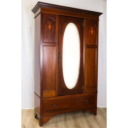 Original edwardianischer Kleiderschrank mit Spiegel, ca. 1890