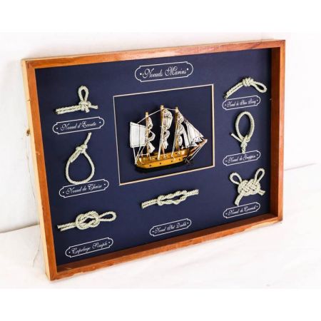 Vintage Knotentafel mit Schiffmodell, französisch