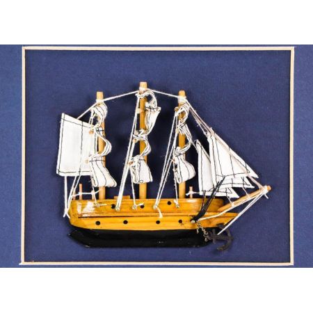 Vintage Knotentafel mit Schiffmodell, französisch