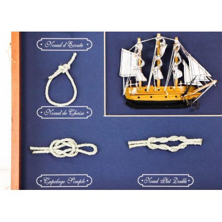 Vintage Knotentafel mit Schiffmodell, französisch