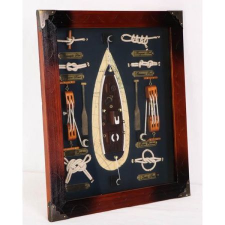 Englische Knotentafel mit weiteren nautischen Objekten, Vintage