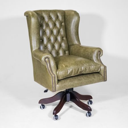 Chesterfield "Roll Arm Swivel" in Grün , Drehstuhl, Englischer Bürostuhl, Ledersessel