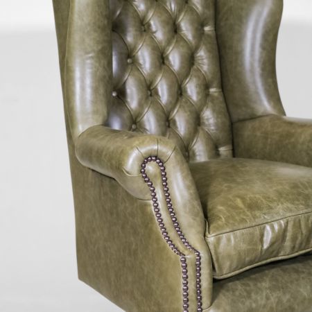 Chesterfield "Roll Arm Swivel" in Grün , Drehstuhl, Englischer Bürostuhl, Ledersessel