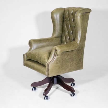 Chesterfield "Roll Arm Swivel" in Grün , Drehstuhl, Englischer Bürostuhl, Ledersessel